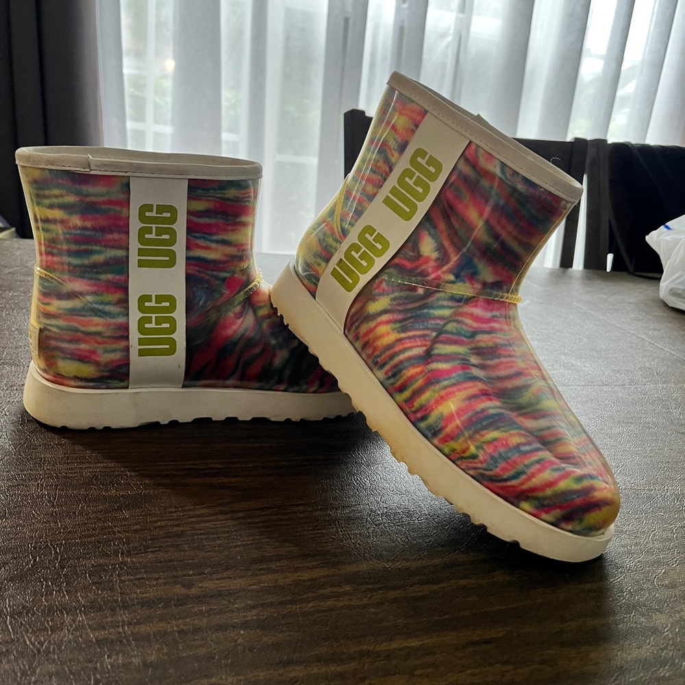 UGG Classic Clear Mini Pixelate Rainbow Boots Women's Size 8